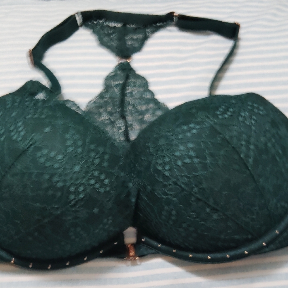 PINK Victoria's Secret Dark Green Lace Bra